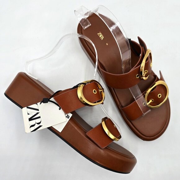 Zara Shoes - Zara Leather Platform Buckle Sandals - NWT
